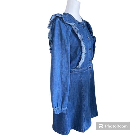 Madewell button front ruffle denim long sleeve dress - 12 - Picture 8 of 9